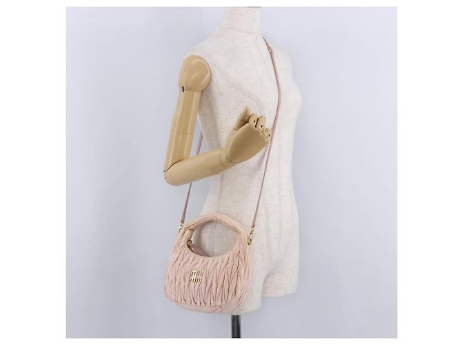 Borsa Miu Miu Matelassé Wonder Satin 2way Pink Gold Auth 197282V Rosa D'oro - vista 23