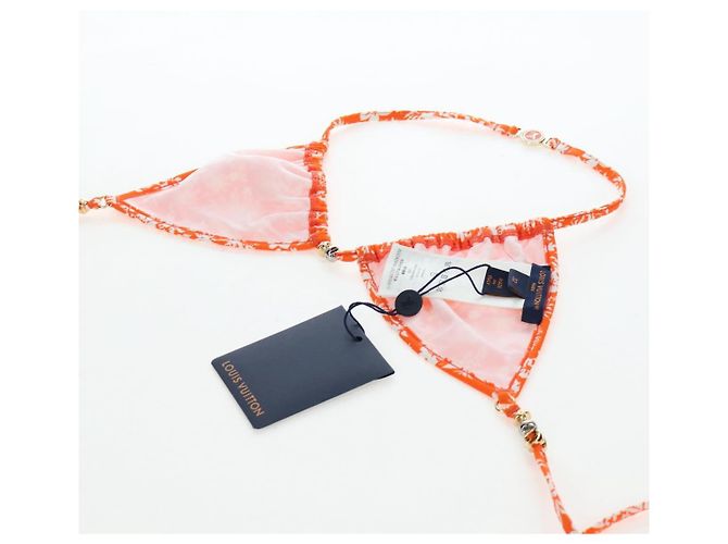 LOUIS VUITTON Badeanzug Bikini Polyester Orange White LV Auth 202126M Weiß - Ansicht 14