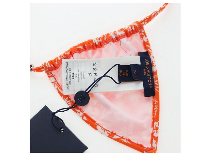 LOUIS VUITTON Badeanzug Bikini Polyester Orange White LV Auth 202126M Weiß - Ansicht 16