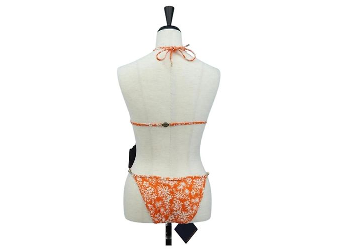 LOUIS VUITTON Badeanzug Bikini Polyester Orange White LV Auth 202126M Weiß - Ansicht 2