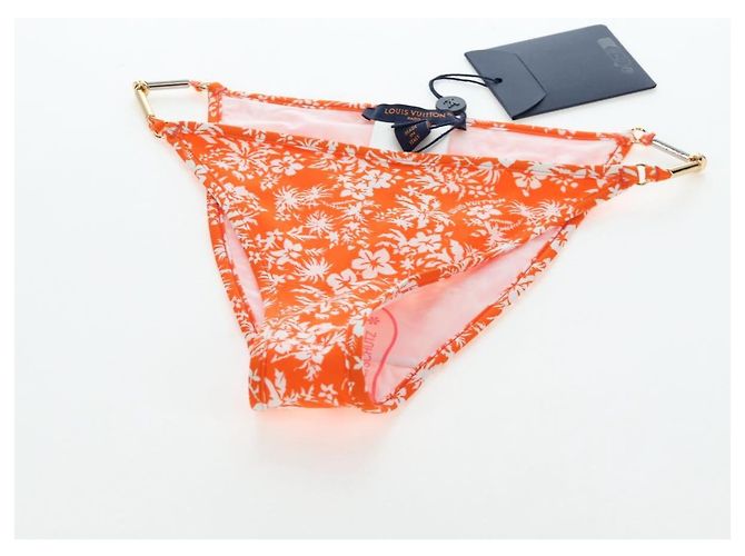 LOUIS VUITTON Badeanzug Bikini Polyester Orange White LV Auth 202126M Weiß - Ansicht 24