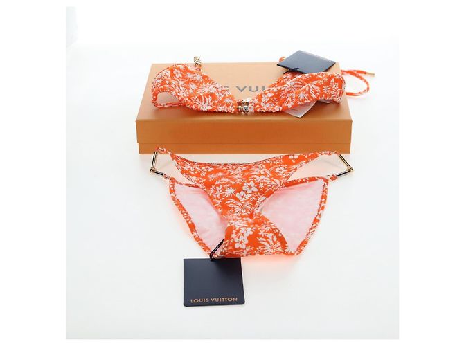 LOUIS VUITTON Badeanzug Bikini Polyester Orange White LV Auth 202126M Weiß - Ansicht 39