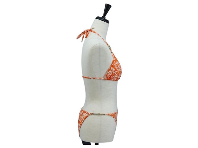 LOUIS VUITTON Badeanzug Bikini Polyester Orange White LV Auth 202126M Weiß - Ansicht 4