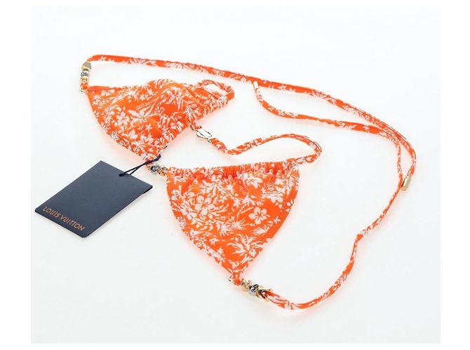 LOUIS VUITTON Badeanzug Bikini Polyester Orange White LV Auth 202126M Weiß - Ansicht 5