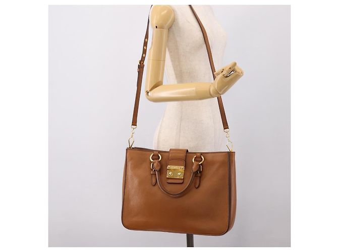 Borsa a mano Miu Miu in pelle 2way marrone oro autentica 202932V D'oro - vista 28