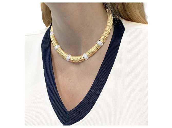 Autre Marque Colar de godrons em ouro de dois tons e diamantes. - vista 6