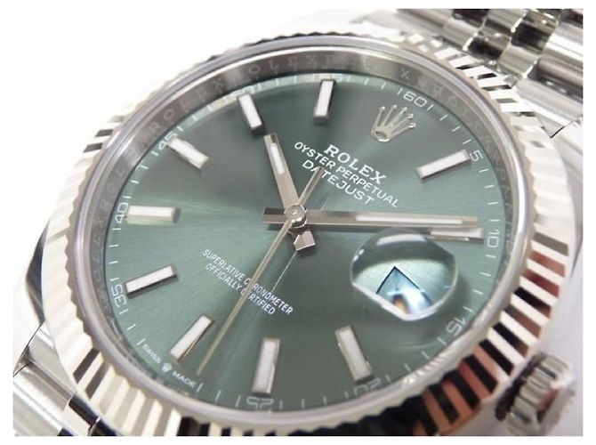 ROLEX Datejust 41 verde menta Bracciale Jubilee Rif.126334 Uomo Argento - vista 4