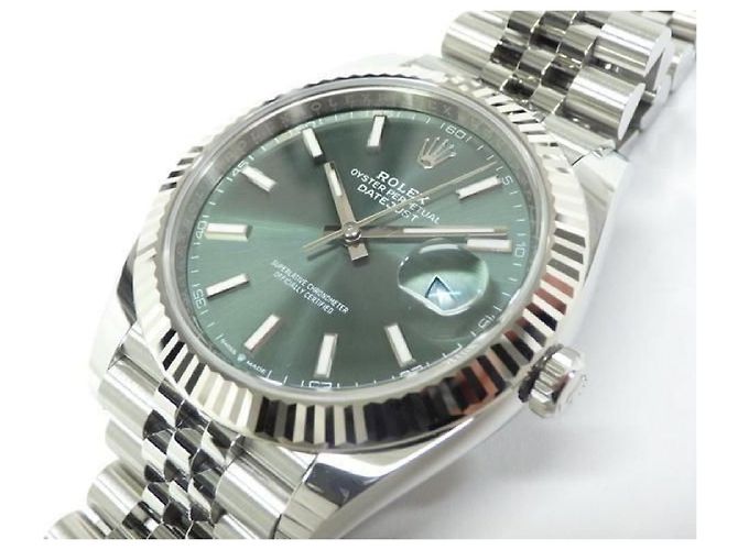 ROLEX Datejust 41 verde menta Bracciale Jubilee Rif.126334 Uomo Argento - vista 5