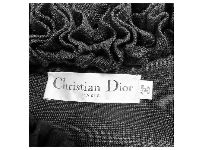 Christian Dior Black Ruffled Button Front Mid Length Wool Coat - view 4