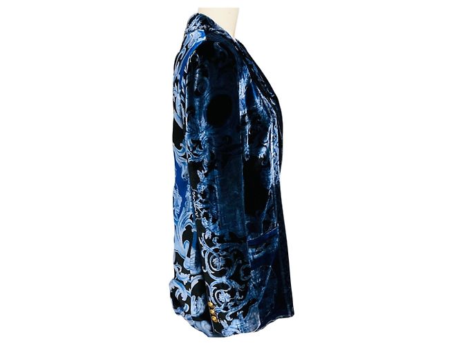 Blazer de terciopelo estampado azul multi Versace con botones Medusa dorados - vista 2
