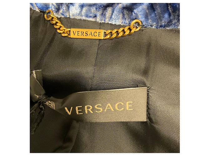 Blazer de terciopelo estampado azul multi Versace con botones Medusa dorados - vista 4
