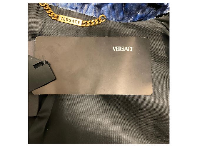 Blazer de terciopelo estampado azul multi Versace con botones Medusa dorados - vista 6