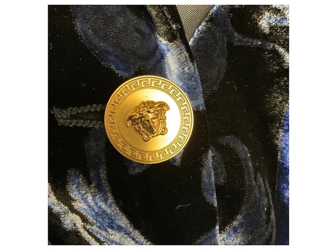 Blazer de terciopelo estampado azul multi Versace con botones Medusa dorados - vista 7