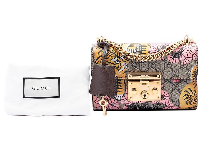 Borsa a tracolla Gucci Small GG Supreme Bengal Padlock Beige - vista 7