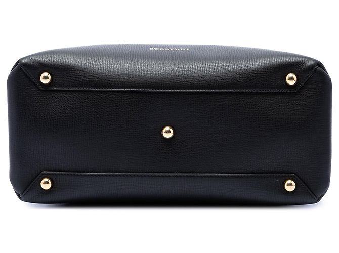 Borsa Satchel Banner Burberry Medium in pelle e House Check nera Nero - vista 3