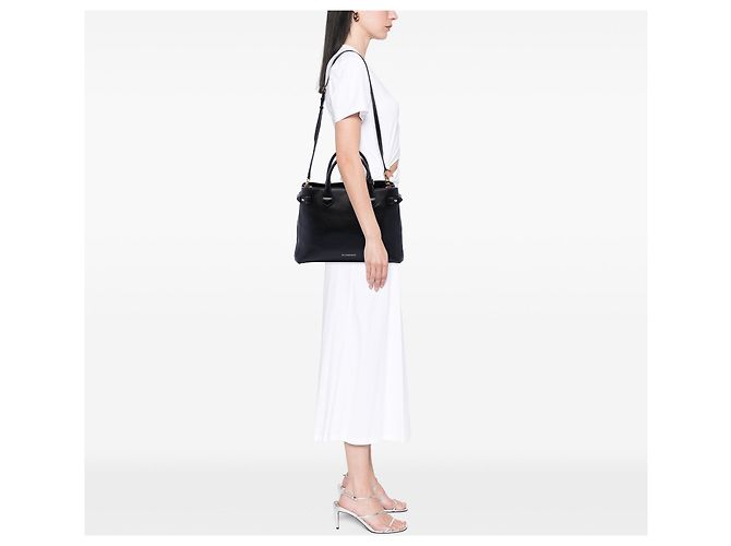 Borsa Satchel Banner Burberry Medium in pelle e House Check nera Nero - vista 6