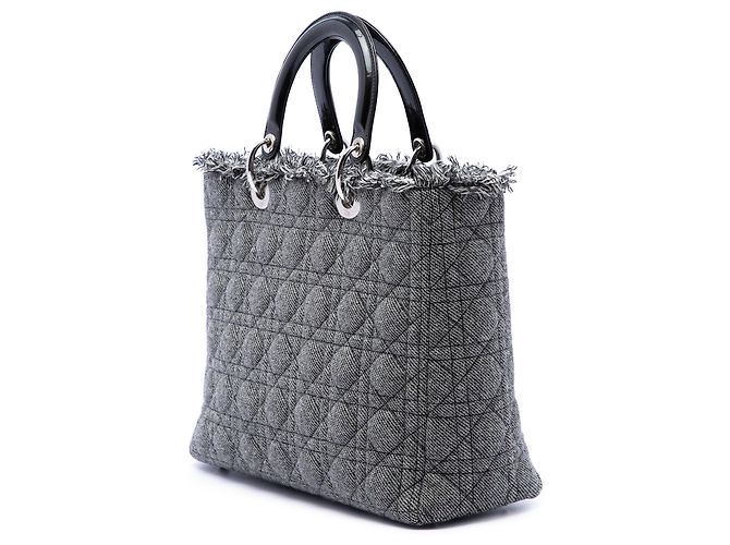 Autre Marque Borsa Lady Dior Large in tweed Cannage nero - vista 2