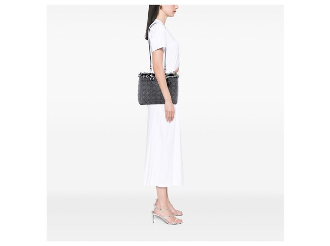 Autre Marque Borsa Lady Dior Large in tweed Cannage nero - vista 6