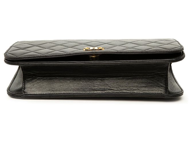 Bolsa de Ombro Chanel CC em pele de cordeiro acolchoada preta, Full Single Flap Preto - vista 3
