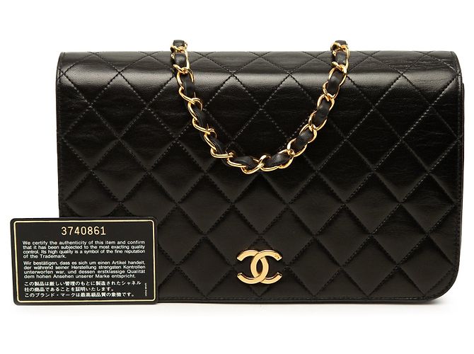 Bolsa de Ombro Chanel CC em pele de cordeiro acolchoada preta, Full Single Flap Preto - vista 7