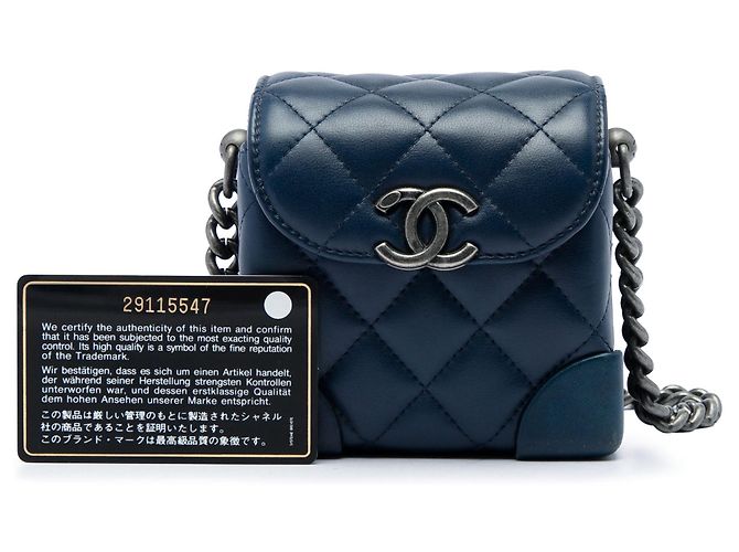 Borsa a tracolla Chanel Mini CC Trunk in pelle di vitello matelassé blu - vista 7