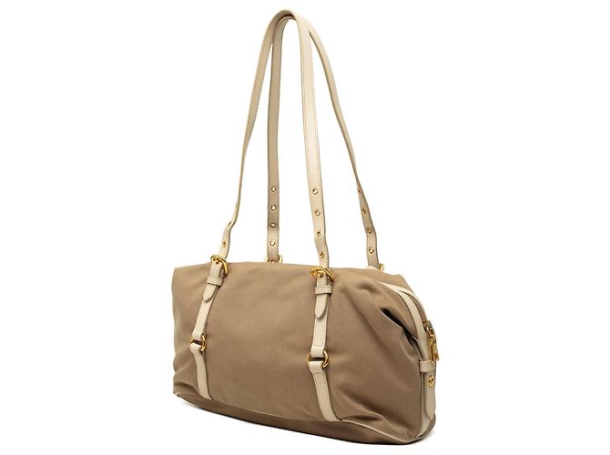 Beige Prada Canvas Canapa Logo Schultertasche - Ansicht 2