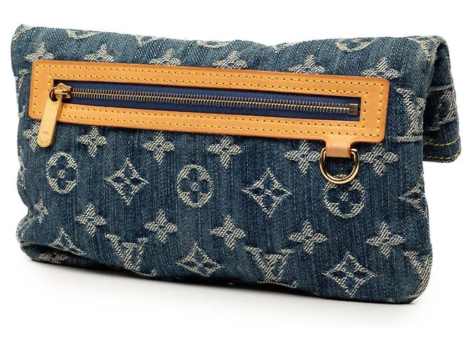 Borsa a Clutch Pochette Plate in Denim Monogram Louis Vuitton Blu - vista 2