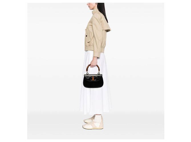 Bamboo Borsa Satchel Night Gucci in pelle di vitello nera con bambù Nero - vista 8