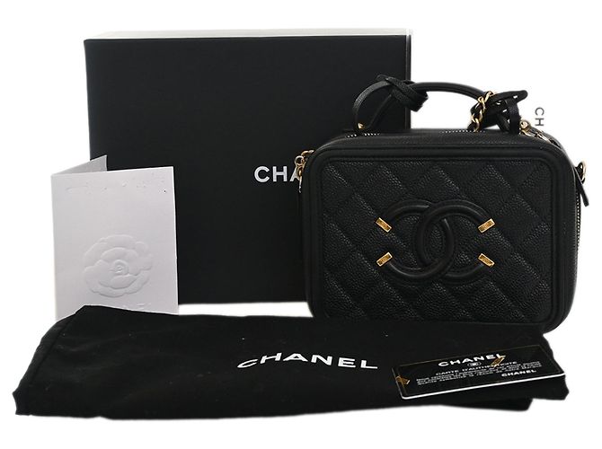 Borsa Vanity Satchel Chanel Small Caviar CC Filigree Nera Nero - vista 15