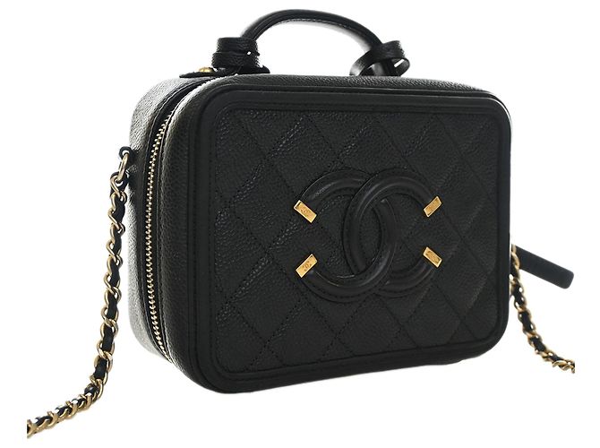 Borsa Vanity Satchel Chanel Small Caviar CC Filigree Nera Nero - vista 3