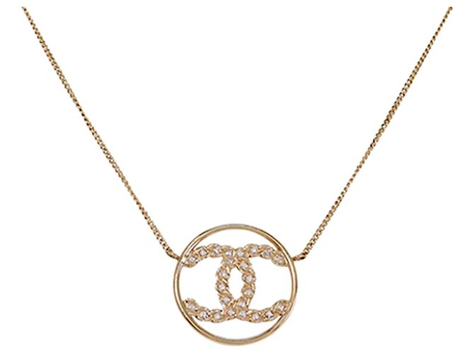 Collana con pendente rotondo Chanel CC placcato oro e strass D'oro - vista 2