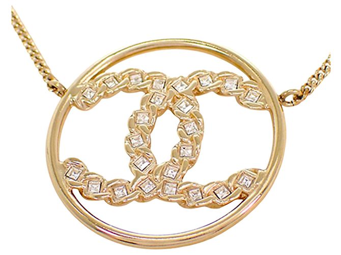 Collana con pendente rotondo Chanel CC placcato oro e strass D'oro - vista 4