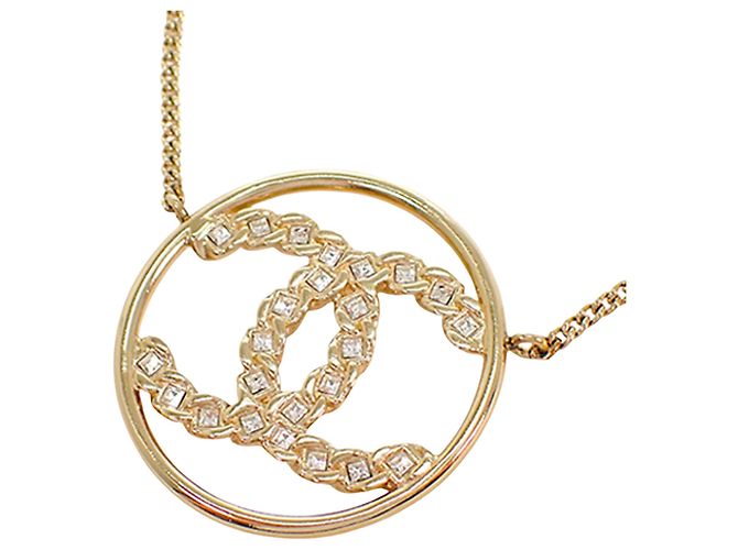 Collana con pendente rotondo Chanel CC placcato oro e strass D'oro - vista 5