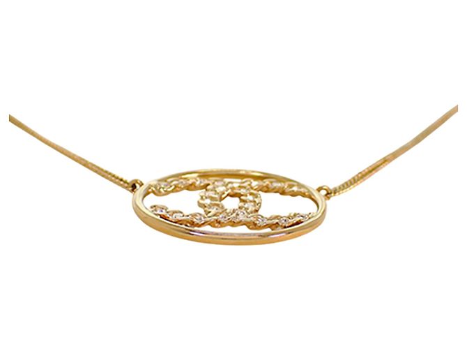 Collana con pendente rotondo Chanel CC placcato oro e strass D'oro - vista 6