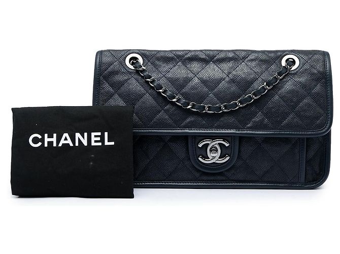 Borsa a tracolla Chanel Medium Quilted Caviar French Riviera Flap Blu - vista 6