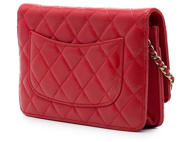 Borsa a tracolla Chanel CC in pelle d'agnello matelassé rossa Wallet on Chain Rosso - vista 2