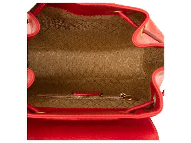 Red Gucci Calfskin Bamboo Drawstring Backpack - view 4