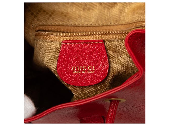 Red Gucci Calfskin Bamboo Drawstring Backpack - view 5