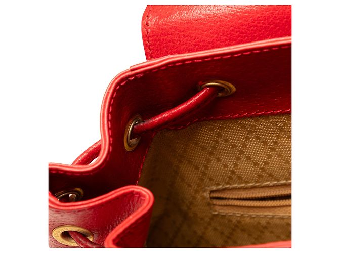 Red Gucci Calfskin Bamboo Drawstring Backpack - view 6