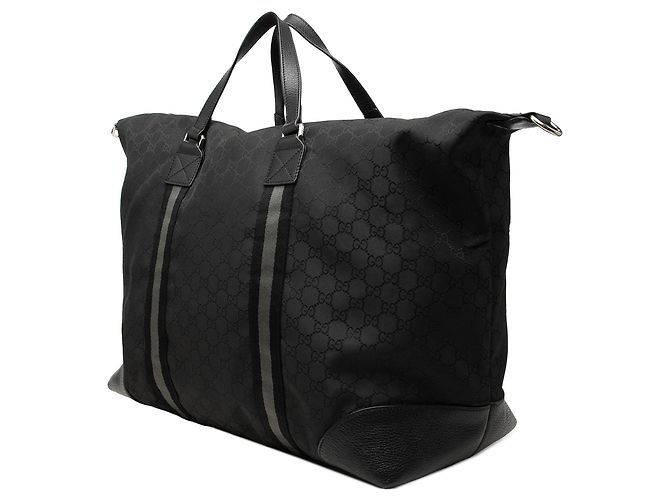 Borsa Duffle Gucci XL GG in nylon nero con banda Web - vista 2