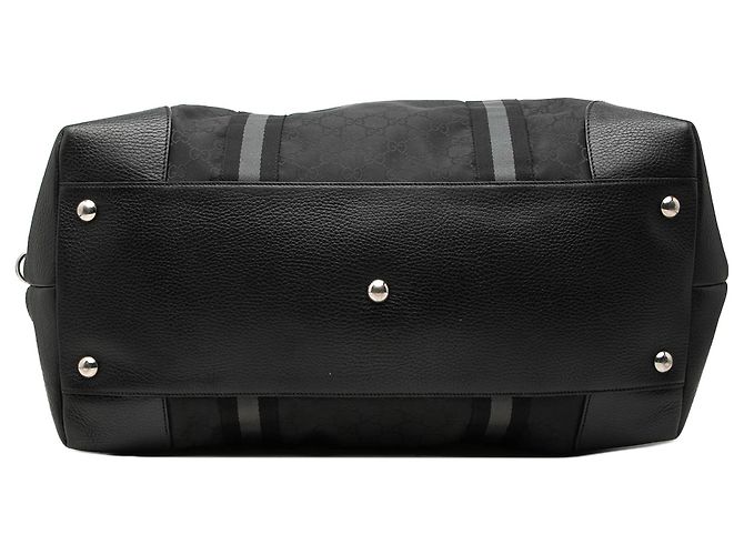 Borsa Duffle Gucci XL GG in nylon nero con banda Web - vista 3