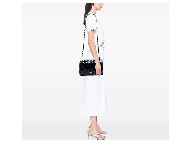 Borsa a tracolla Chanel Jumbo Classic Double Flap in vernice nera Nero - vista 6