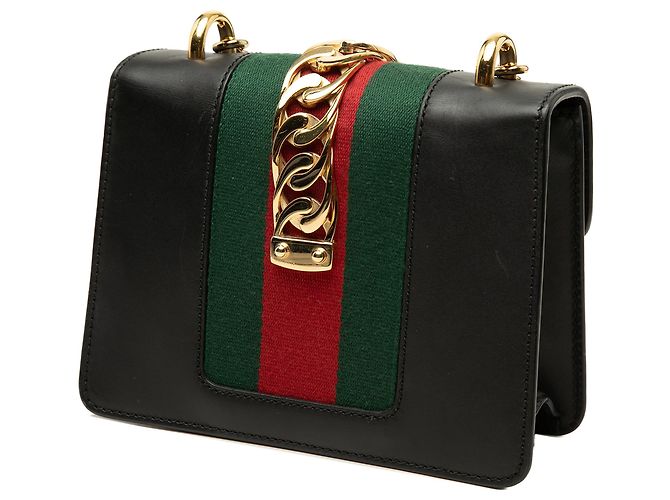 Borsa Mini Satchel Sylvie in pelle di vitello nera con tracolla Web Gucci Nero - vista 2