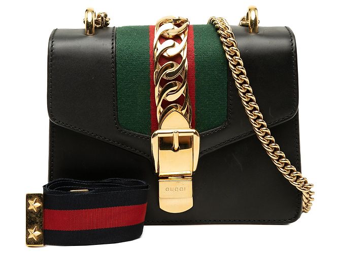 Borsa Mini Satchel Sylvie in pelle di vitello nera con tracolla Web Gucci Nero - vista 7