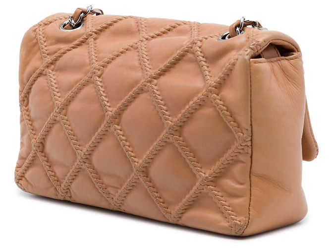 Borsa a tracolla Chanel CC trapuntata in vitello goffrato marrone con patta - vista 2