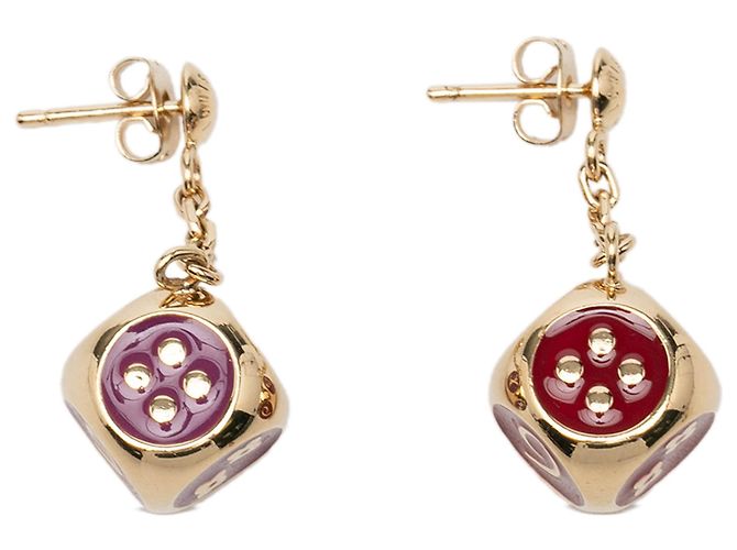 Louis Vuitton vergoldete Emaille Gamble Dice Drop Stecker-Ohrringe Golden - Ansicht 2