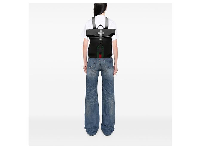 Zaino Gucci Canvas Techno Web con patta nero - vista 6