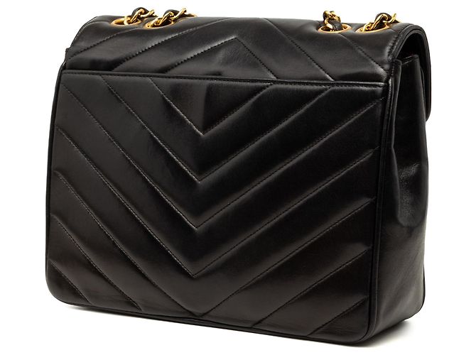 Borsa a tracolla Chanel Small Chevron in pelle d'agnello con patta a busta nera Nero - vista 2