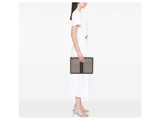 Clutch Gucci GG Supreme Web Ophidia Beige - vista 6