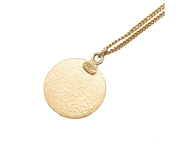 Collana con pendente rotondo Chanel CC nera placcata oro e smalto Nero - vista 3
